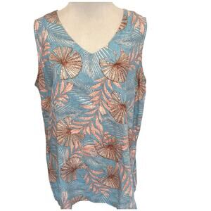 Coral Bay Tropical Linen Blend Tank Womens Medium Light Blue V-Neck Casual Top